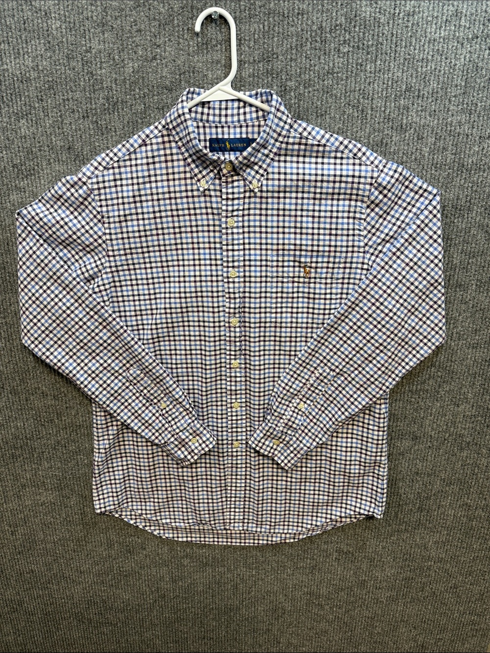 Polo by Ralph Lauren Blue White Black and Maroon Checked Pocket Shirt Large